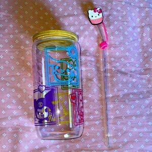 Colorful Glass Tumbler with Straw